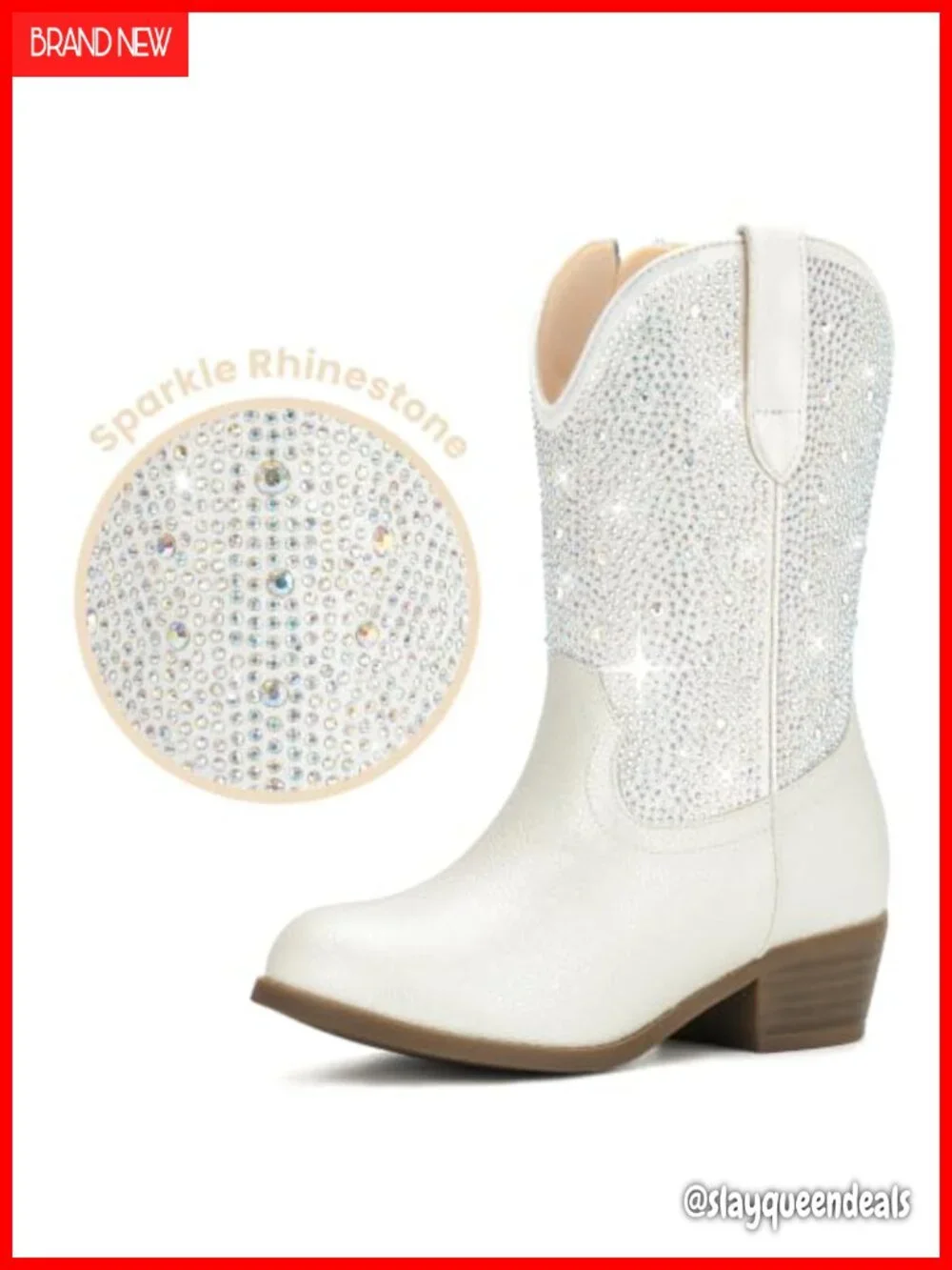 Rhinestone Girls Cowgirl Boots Side Zipper Faux Leather Western Party